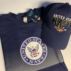 United States Navy Blue Cap and T-Shirt Set NWT